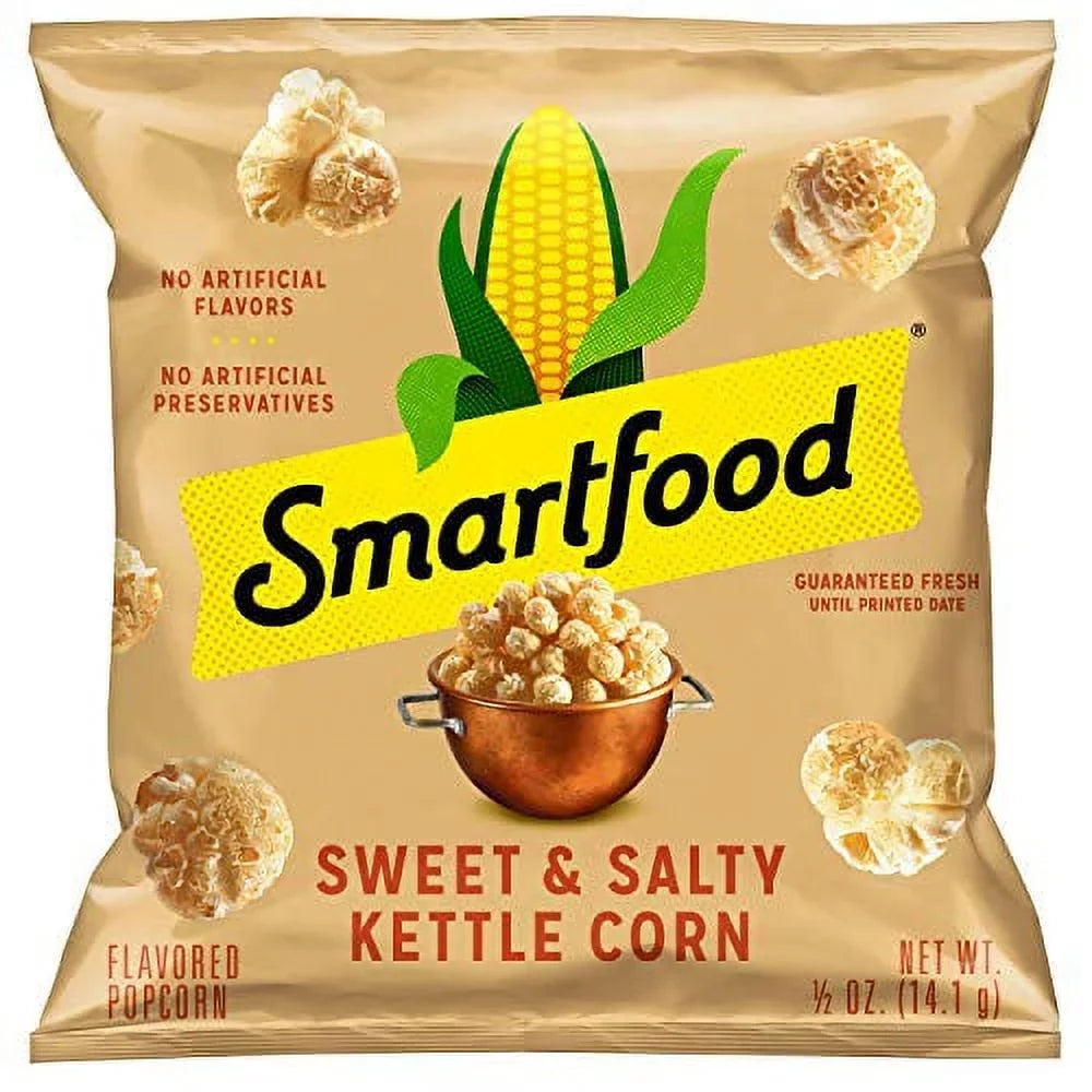Kettle Popcorn, (40 Single-Serve Corn Ct) Sweet & Smartfood Oz Bags, Salty 0.5