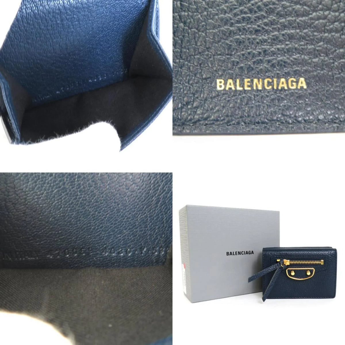 leather Pre-Owned Balenciaga gold wallet mini navy (Good) trifold BALENCIAGA