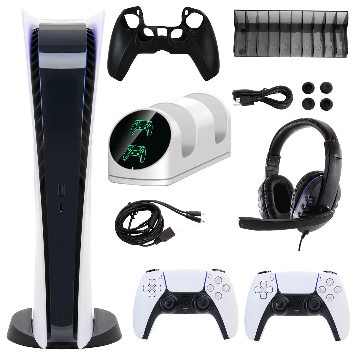 and 5 Extra Dualsense Digital Console (PS5, Controller PlayStation White Version) Digital Sony Kit with PlayStation Accessories