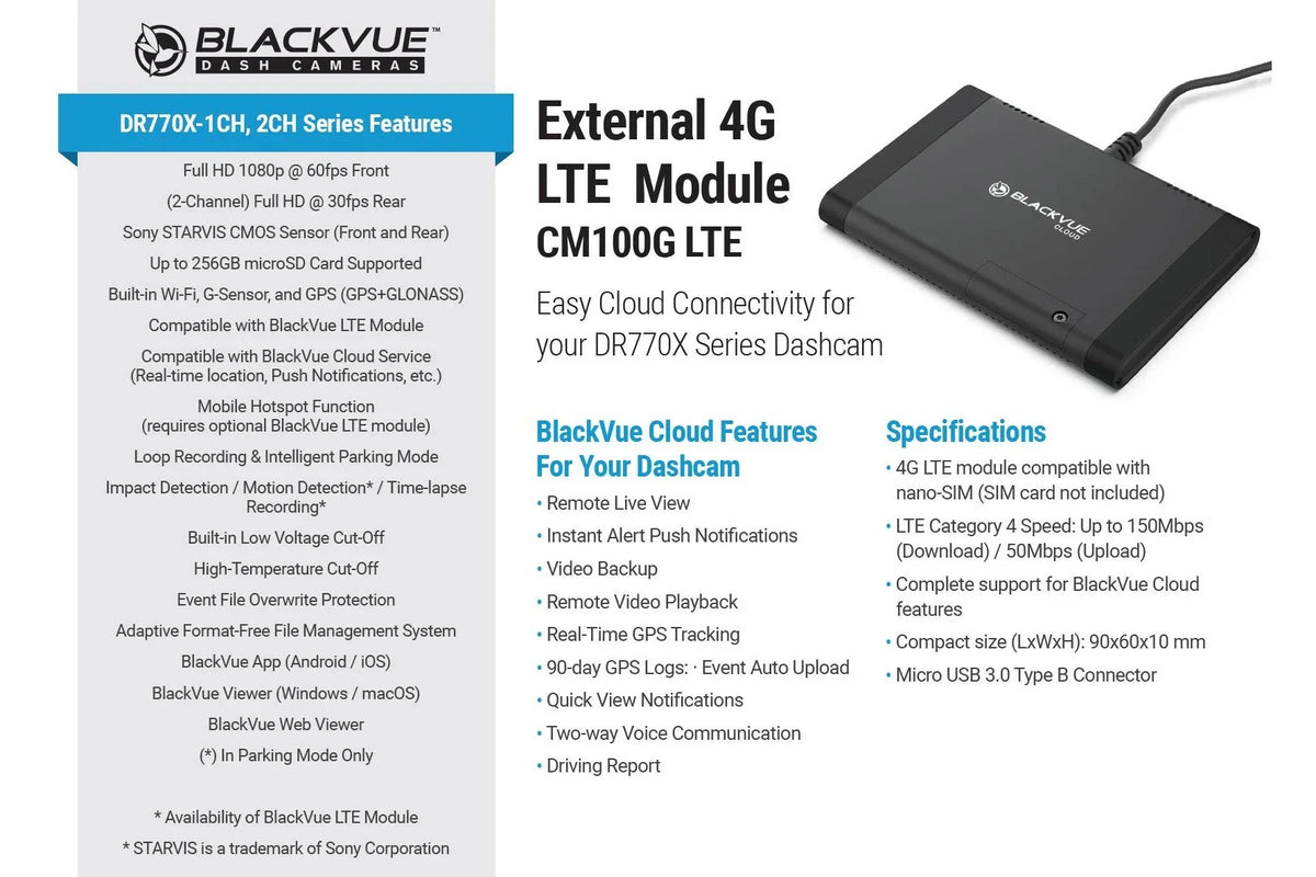 128GB Cam Dash Front & Cloud-Ready Waterproof GPS 1080p | 60FPS + Exterior With Card DR770X-2CH-TRUCK WiFi BlackVue