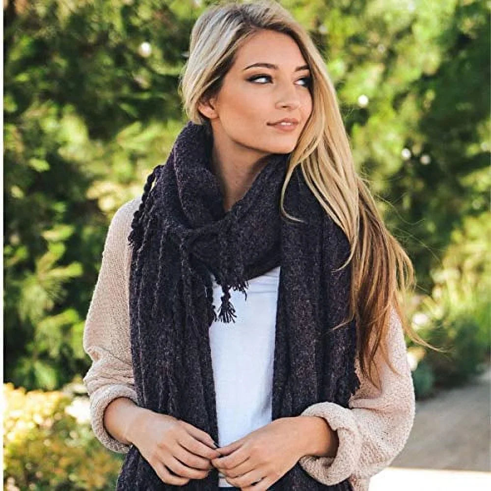 (Purple) Scarves Blanket Solid Tasseled Chunky Cozy Soft Pashmina Plaid Infinity women Lightweight Winter Quality Classy Scarf for Warm Oversized Scarfs Shawl