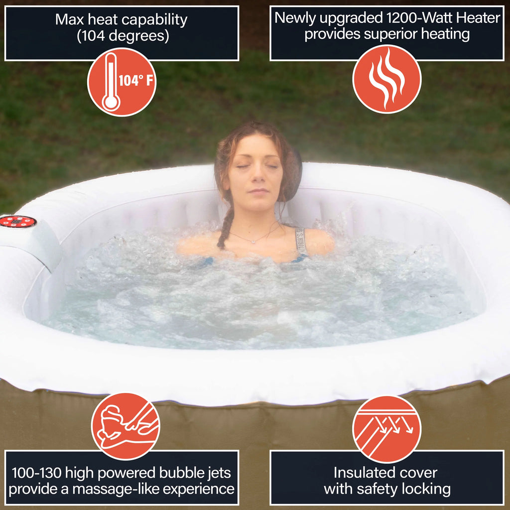 with Inflatable Tub Hot 2 145 Person Jetted Gallon Brown Cover ALEKO Oval