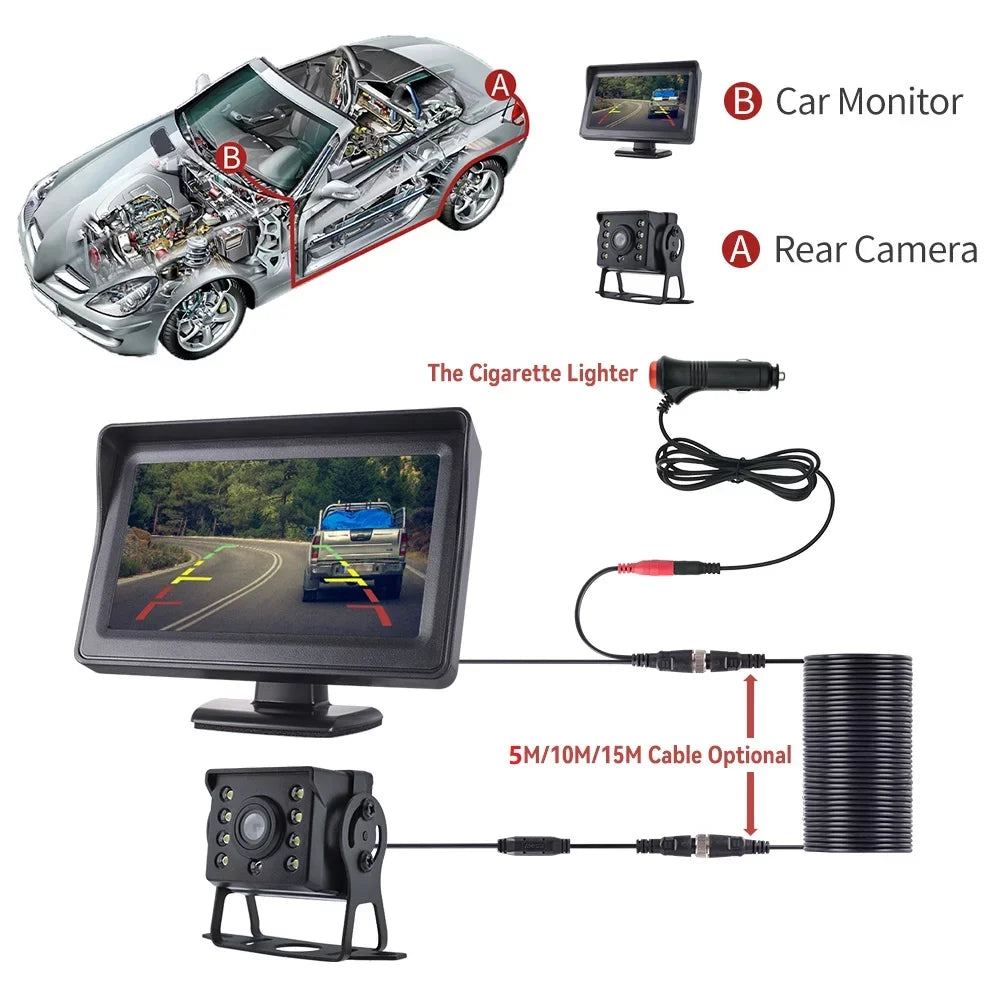Camera Car Reverse View Rear Plate 4.3in Monitor Parking System License HD Backup