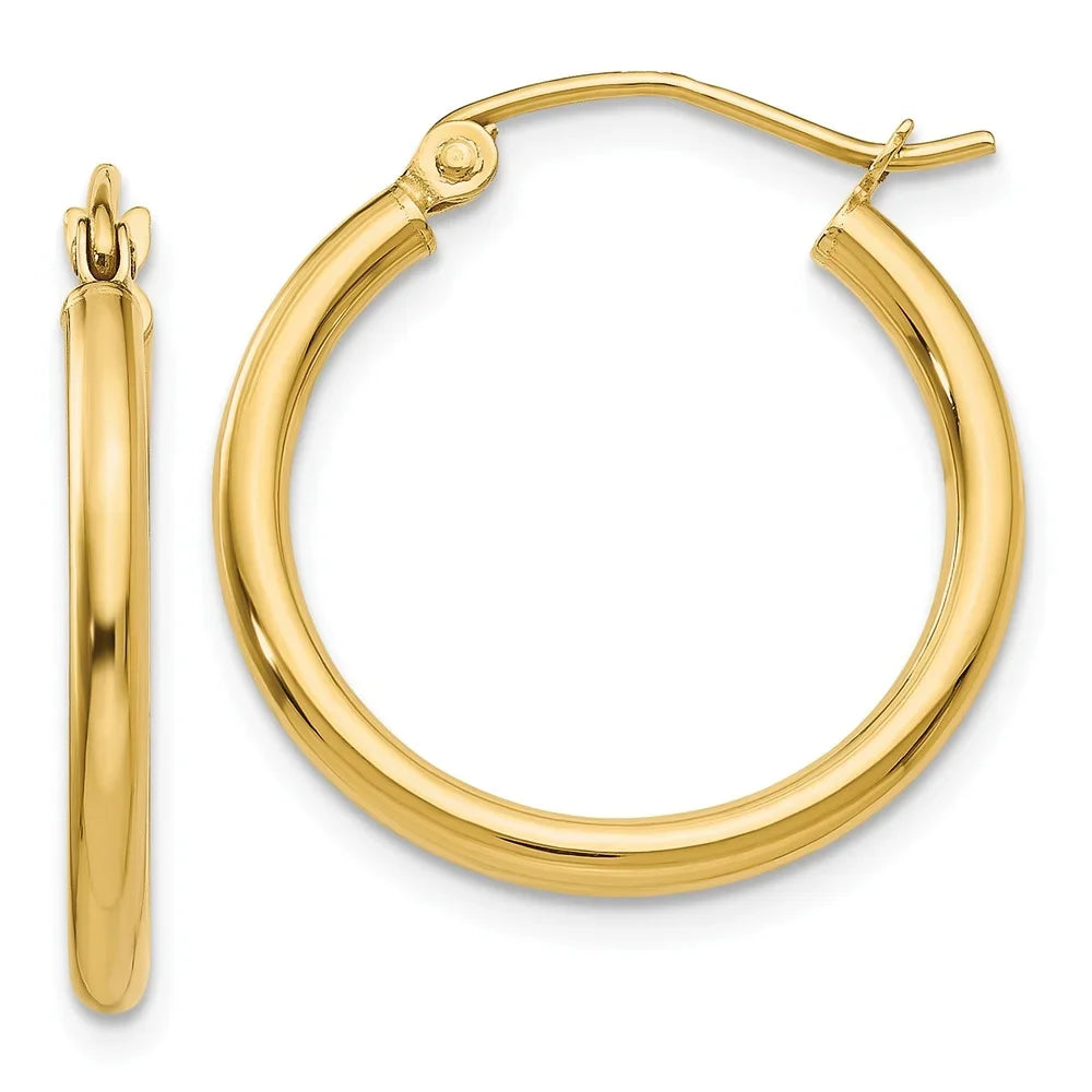 Tube Real Teens; Gold Earrings; Hoop 2mm for and Adults Polished Men and Women for 14kt Yellow