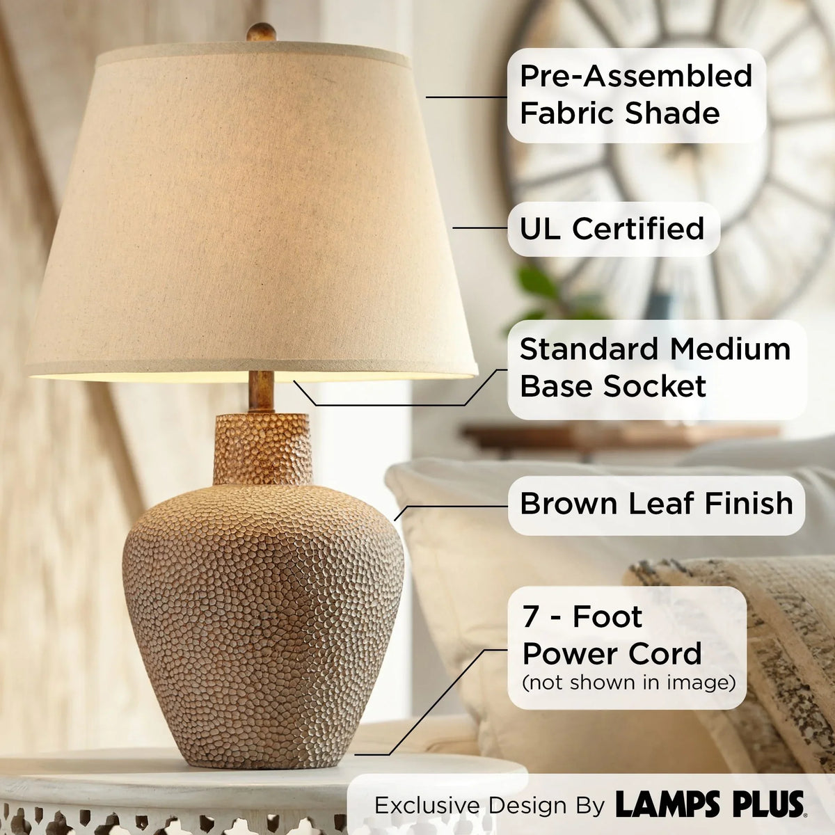 29" Lamp Tall Table White Rustic for Textured Room Living House Bentley Hammered Empire Farmhouse Bedroom Home Shade Leaf 360 Off Pot Brown Lighting