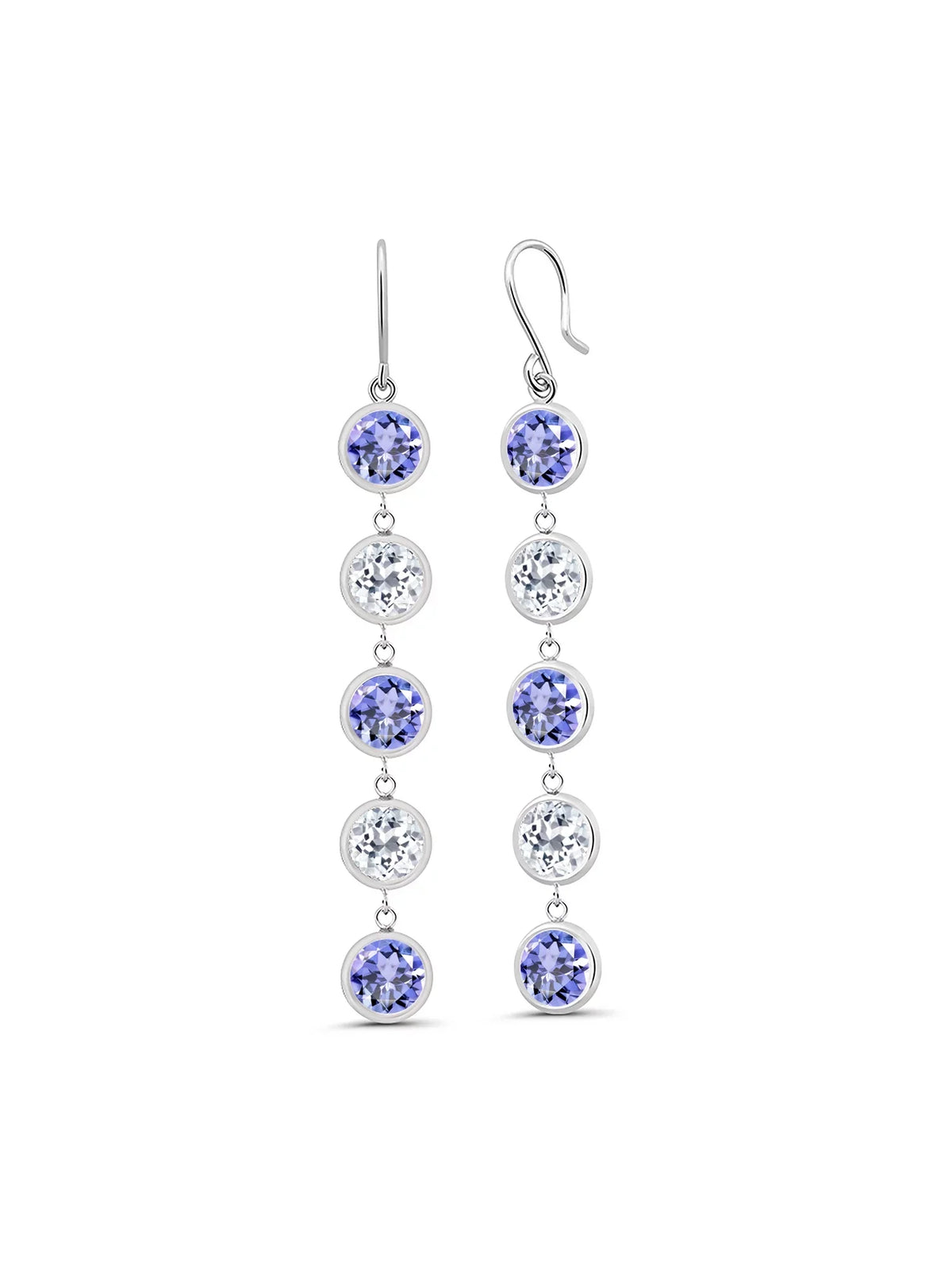 Ct 925 Tanzanite Round Stone Topaz 9.00 Gem Silver Sterling King Earrings Blue White