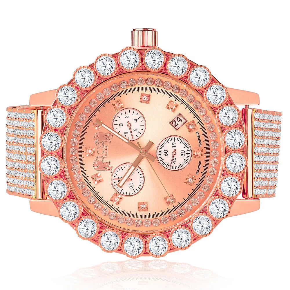Rose Gold Diamonds Piece Function W/Date Celebrity Rodeo Tone Inspired Iced Watch Exclusive Jo Custom Lab Khronos Time Out