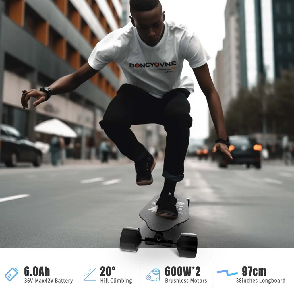Electric Electric 15 Speed Mph 25 Remote & with Miles 1200W Range, Motor, 4-Speed Longboard Skateboards Modes and Control Top Skateboard,BRC