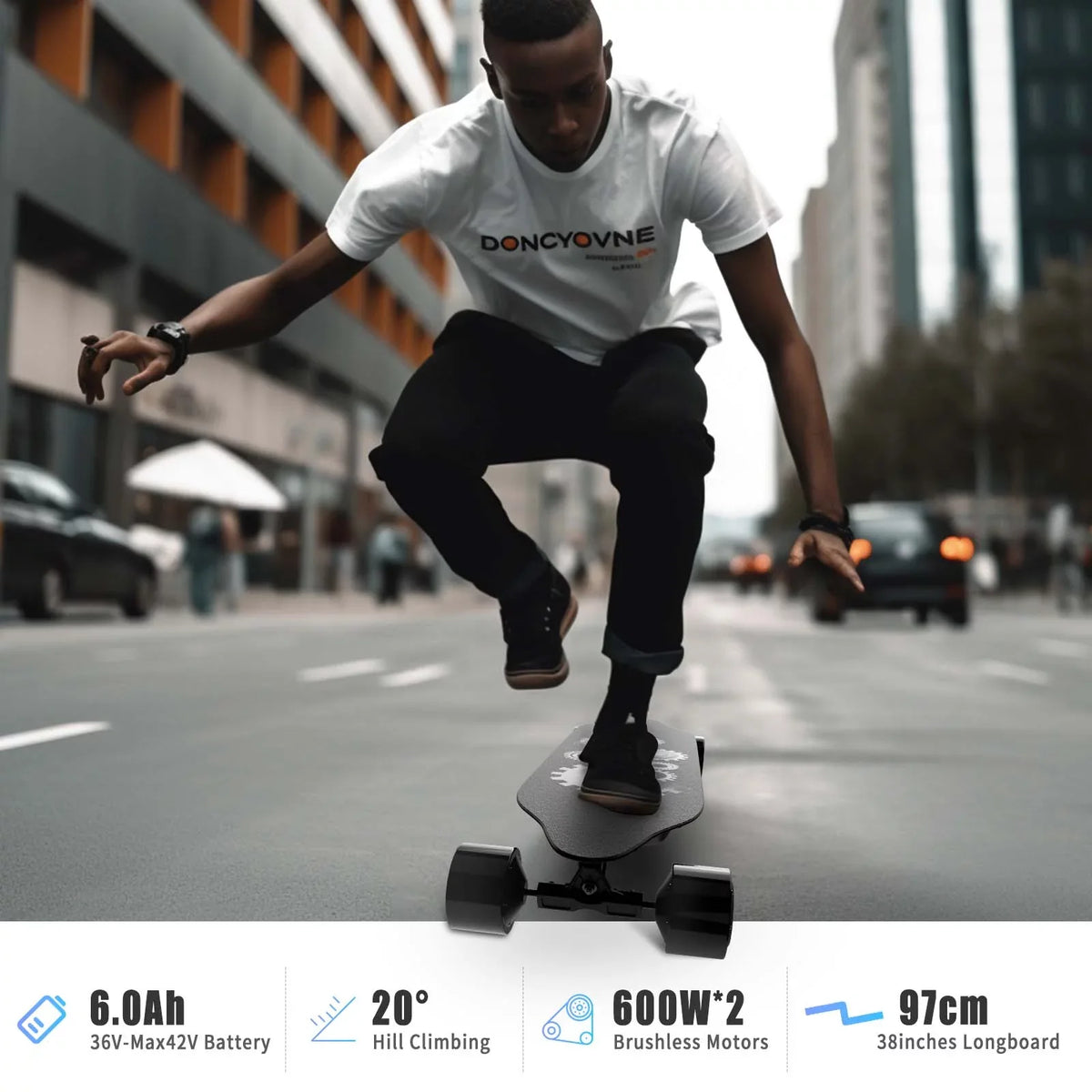 Electric Electric 15 Speed Mph 25 Remote & with Miles 1200W Range, Motor, 4-Speed Longboard Skateboards Modes and Control Top Skateboard,BRC