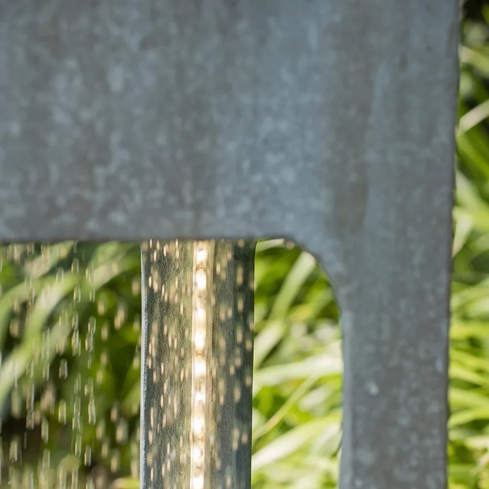 Light & with Fountain, For Feature Tall Contemporary Outdoor 13x13x44" Sphere Raindrop Deck Outdoor Garden, Patio Water Water Antique Cement/Concrete Fountain, Lawn, Blue