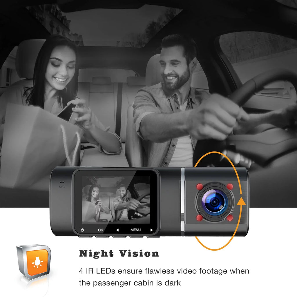 Inside, Car Front Black IR Vision FHD Dash Camera 1080P Cam HD 720P Night TOGUARD and