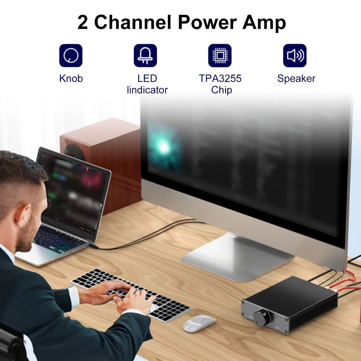 Audio Desktop Home Digital Amplifier Stereo Lixada Plug-and-Play 300W Channel Speakers 2 TPA3255 for 2.0 X Active