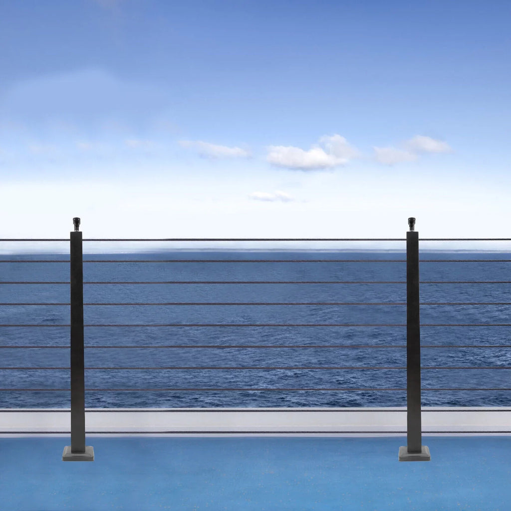Cable Concrete Level Post Sides Deck Pre-Drilled Railing Two for Wood Steel Fence Level Stainless Square System Railing 36''x2''x2'' Post Cable