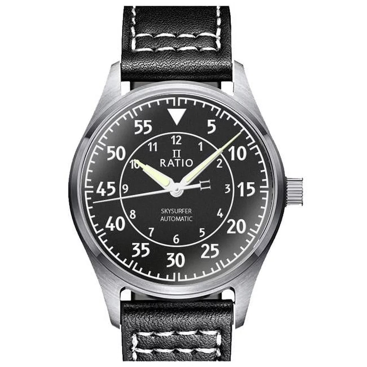 Automatic Men's Dial Textured Ratio Leather 200M Watch RTS320 Skysurfer Black Pilot