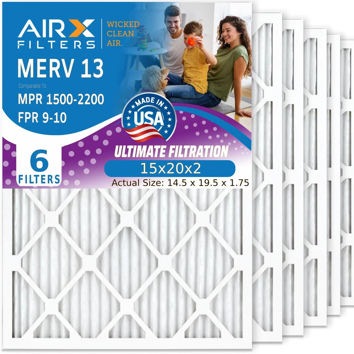 Air 1500 USA 2200 Pleated 9 AIRX by 15x20x2 Conditioner Made 6 Premium Comparable 15x20x2 FILTERS FPR & AIR. - to Filters HVAC CLEAN Electrostatic MPR Filter Filter AC 13 Air MERV WICKED Pack Furnace