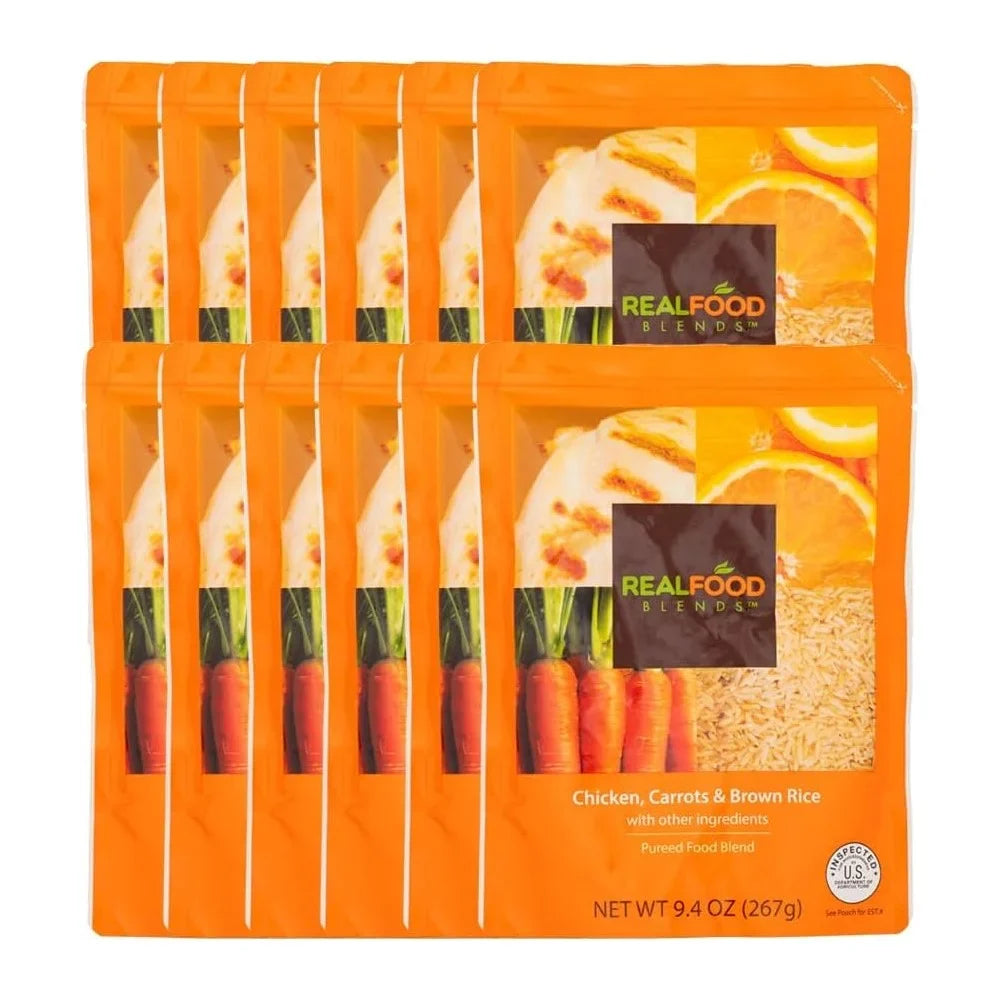for 9.4 People Meals Chicken, & Orange (Pack Food - Fed 12) Real - of Oz Blends Carrots - Pouch Rice Brown Tube