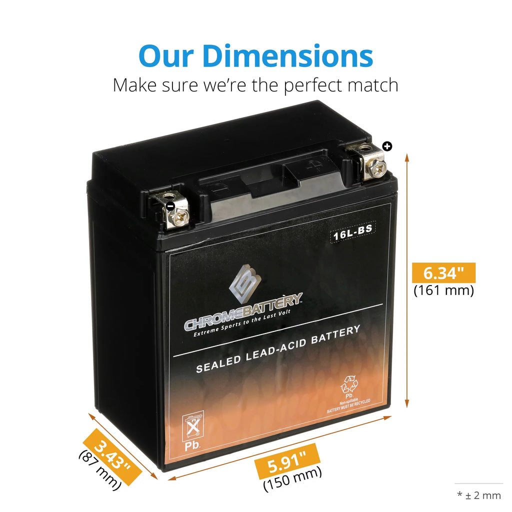 YTX16L-BS Ah, 230 Volt,14 for Sx 12 Js550 Ski Kawasaki (16L-BS Chrome 550cc 1995 Battery CCA) Jet Battery