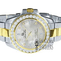 Steel Dial Pearl Of Gold Tone Watch Diamonds Simulated Mens Finish Mother Stainless 2 Solid 18K