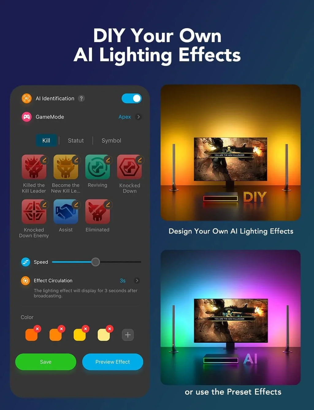 Box, inch Sync Gaming HDMI Monitors, HDMI2.0 Works Light Gaming and RGBIC In Strip Assistant, Google Kit, And 4K Govee Light with Out Bars CEC, with 1 Light, AI Back LED Box Alexa, for 3 27-34 Monitor