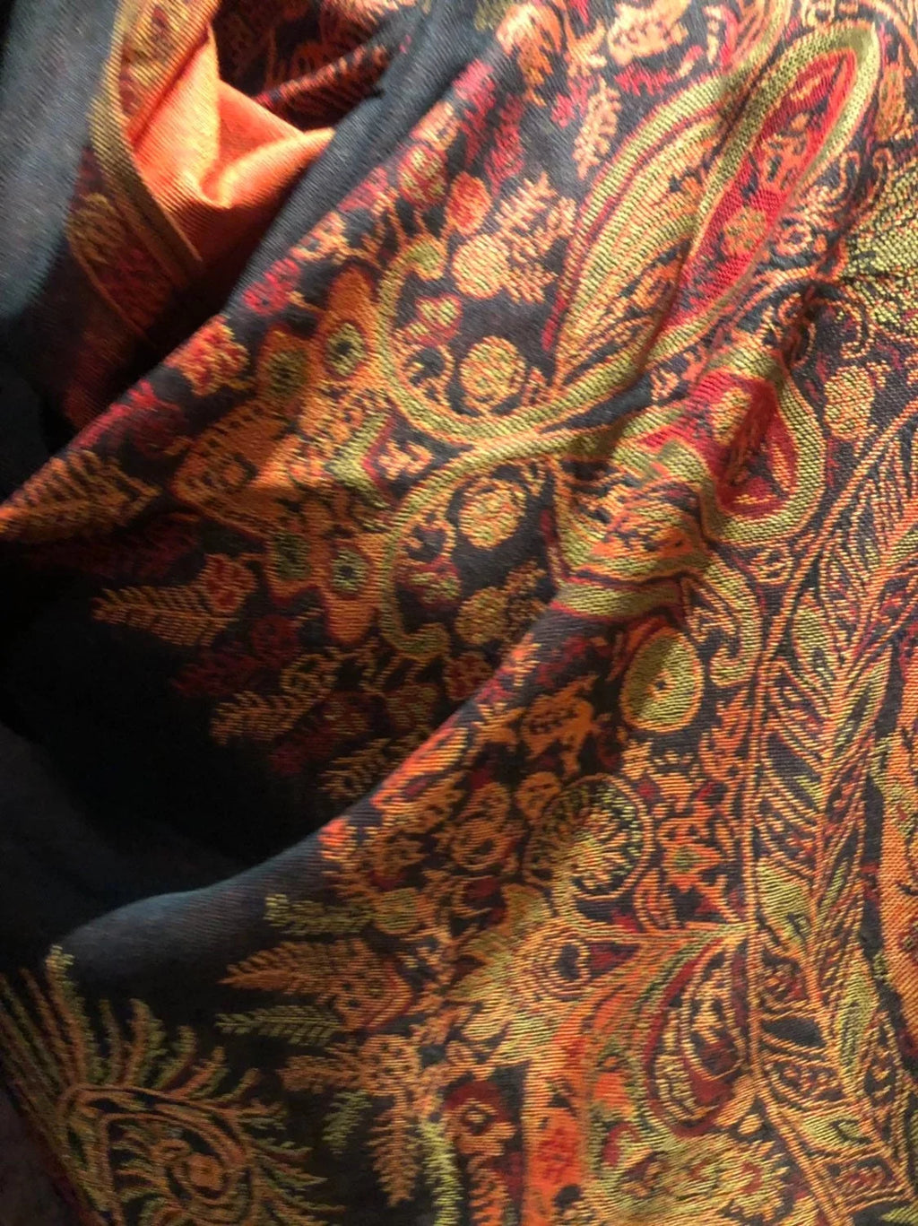 Pashmina Red Scarf Wrap Brocade Vintage Paisley Black