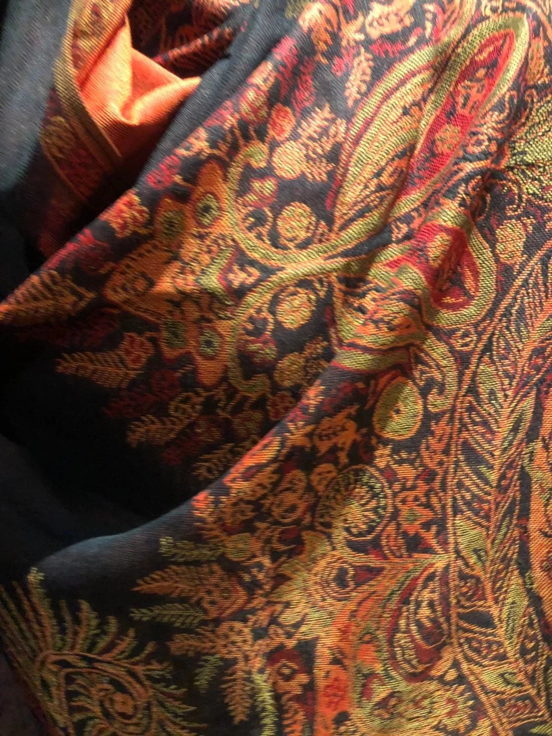 Pashmina Red Scarf Wrap Brocade Vintage Paisley Black