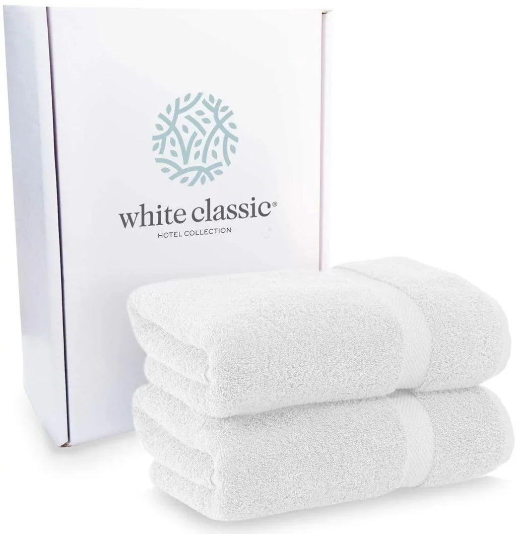 Set Bath of Luxury Classic 2, White - American 100% Big White Bathroom Large Cotton | 2-Pack Towels Linen Sheets White 30x56 Towels, White Inch,