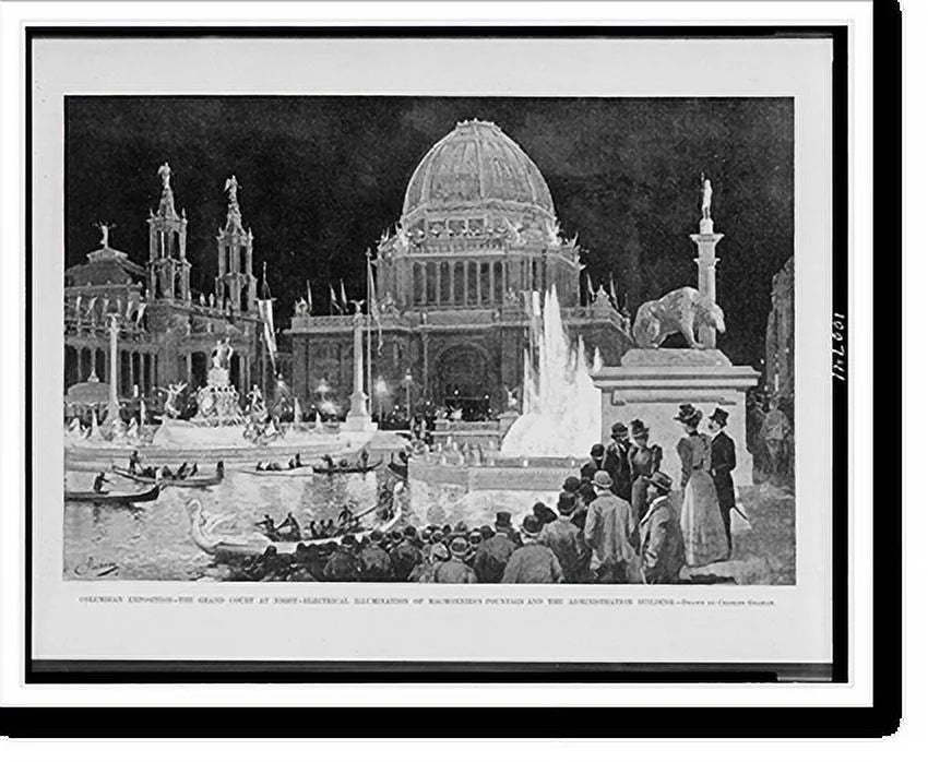 17-7/8" grand administration the fountain Exposition. 21-7/8" and the court Framed MacMonnies's building.drawn Charles Print, at of by electrical night. illumination Historic Graham., Columbian x