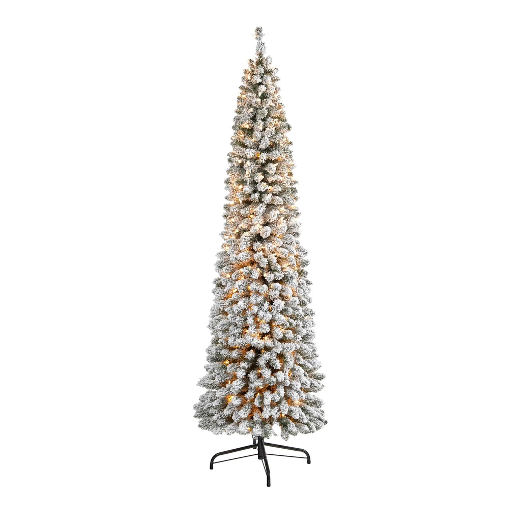 Natural Nearly 7' Tree Pencil Clear Prelit Lights 400 Artificial Flocked White Christmas