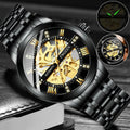 Men's Retro Stainless Automatic FNGEEN Hollow Mechanical Watch Steel Dial Luxury