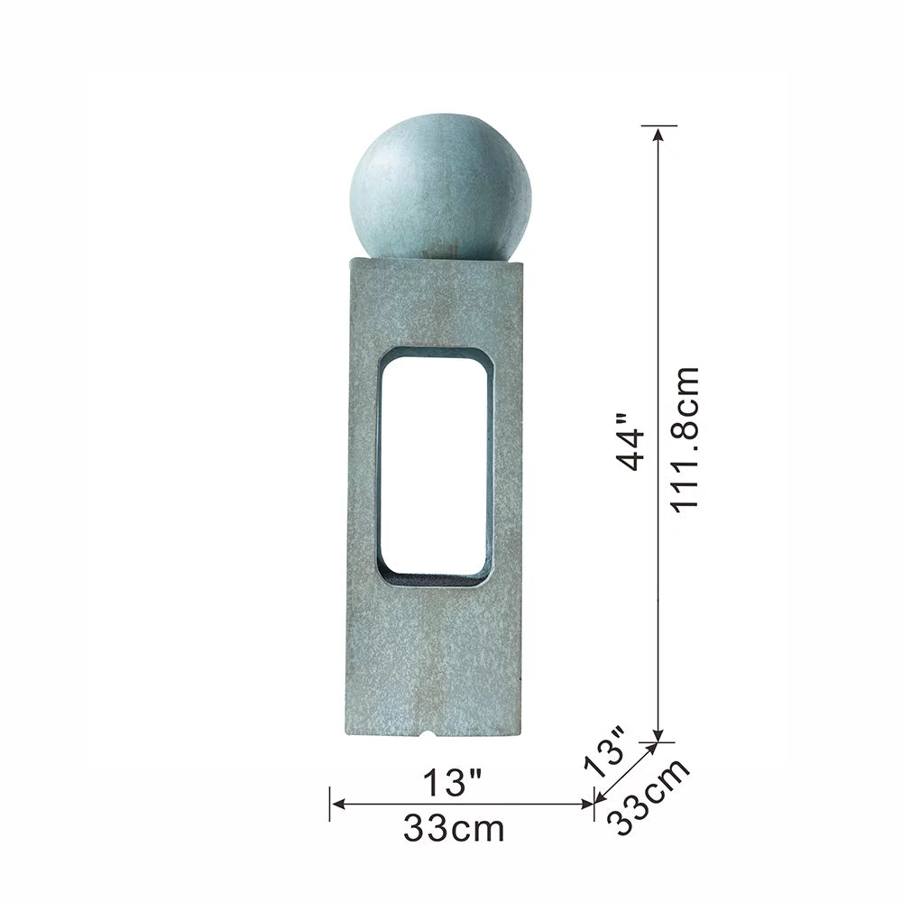 Light & with Fountain, For Feature Tall Contemporary Outdoor 13x13x44" Sphere Raindrop Deck Outdoor Garden, Patio Water Water Antique Cement/Concrete Fountain, Lawn, Blue