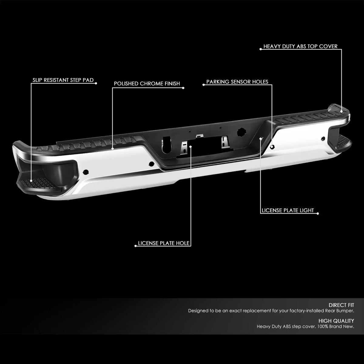 Rear Sierra Parking With 2019-2023 Step DNA Silverado For Holes STEPBUM-10068 Motoring Chrome Sensor Bumper