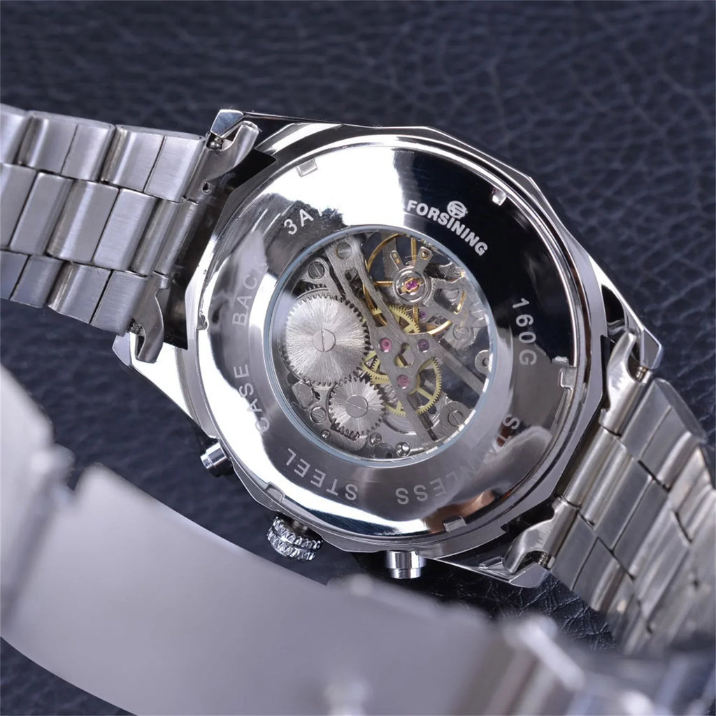 50% Belt Watch Automatic Hollow Up Mechanical Steel Full off! Mens YOHOME to