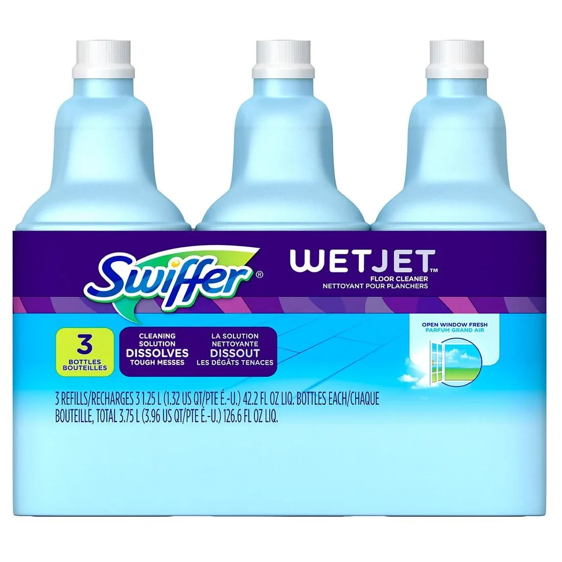 Pk./1.25L Fresh Swiffer Cleaner Multi-Purpose WetJet Open Scent Solution 3 Floor Refill, Window