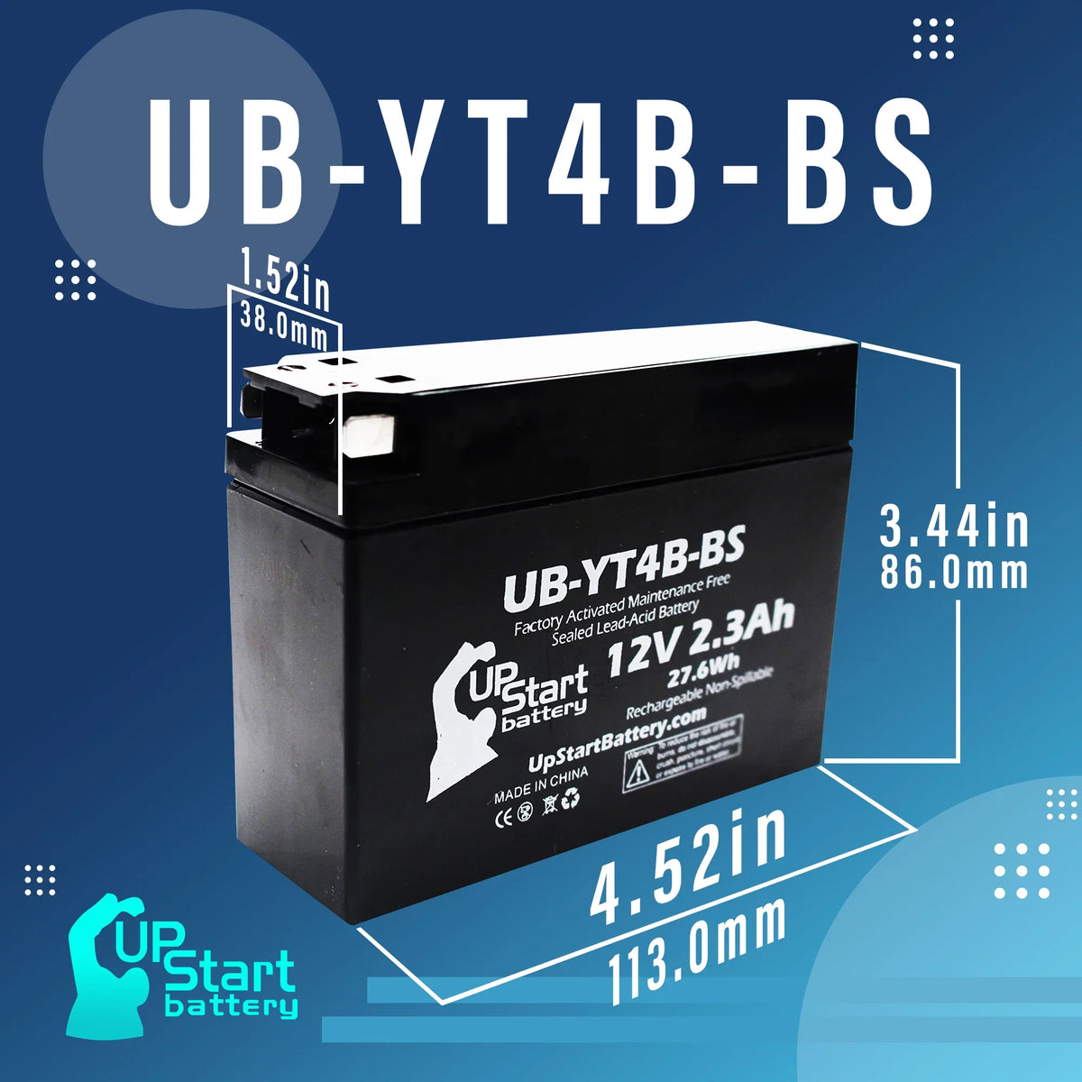 2012 2-Pack Activated, UpStart 2.3Ah, 12V, Yamaha SR400 400CC - Replacement Maintenance UB-YT4B-BS Motorcycle (FI) Factory Battery Free, Battery