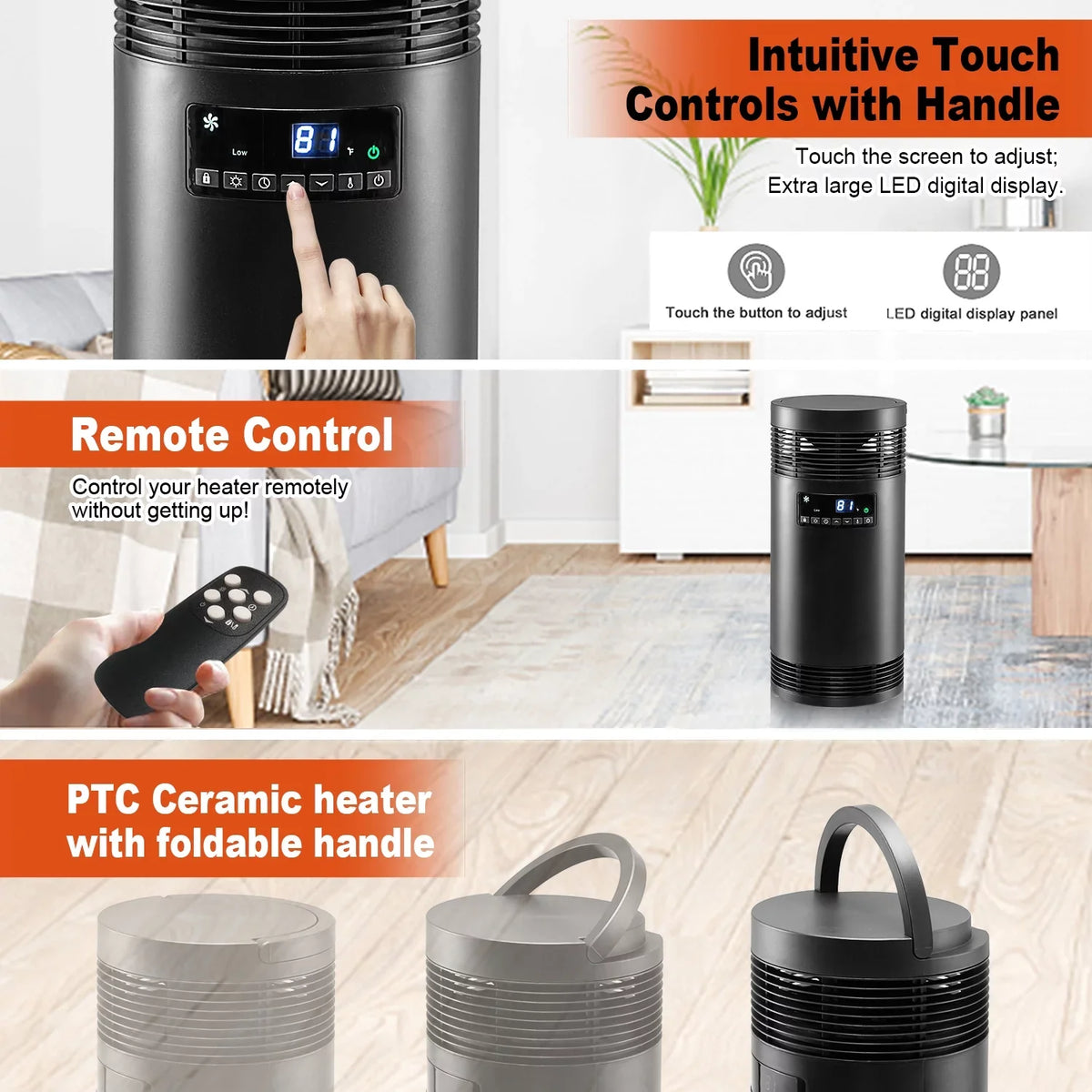 Use, Portable with Electric Ceramic PTC for 360° Office Desk Thermostat, Protection Only Indoor Heater Surround Safety Fan Office 1500W Heater for Space Mode, Heater with