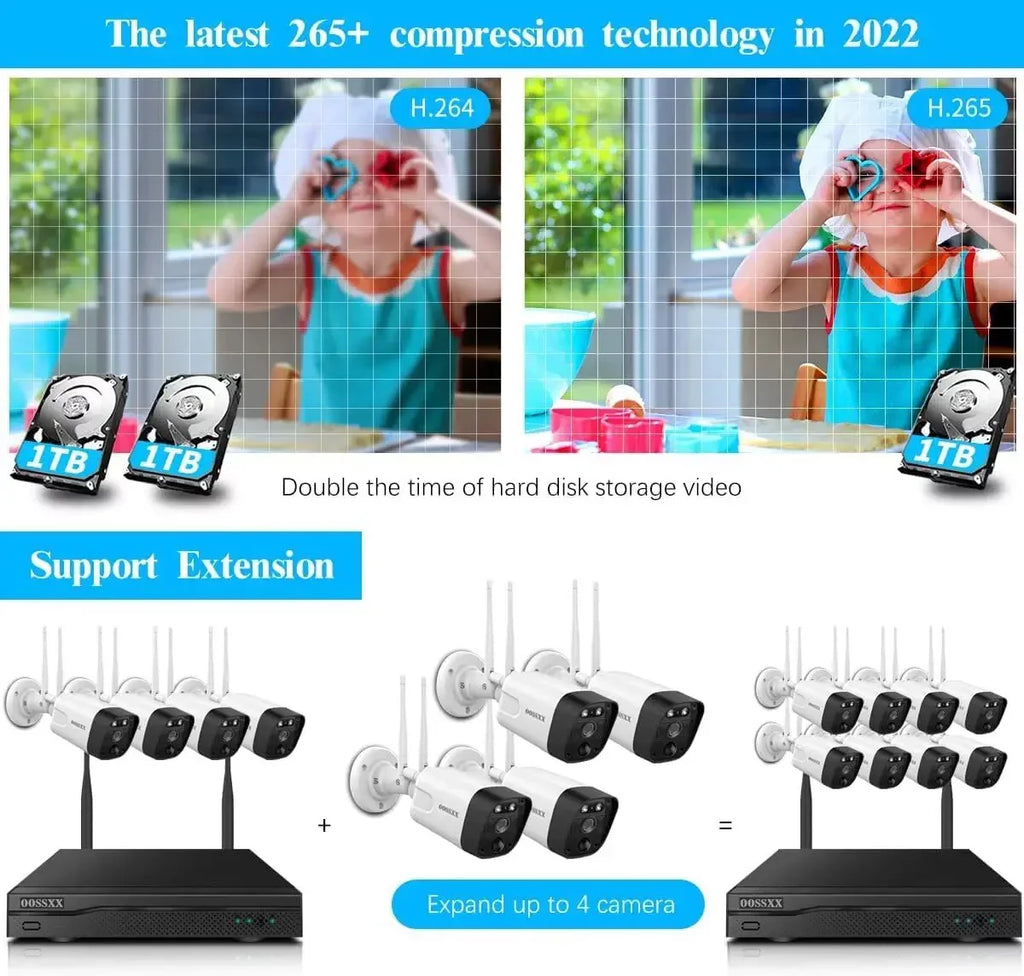 All-in 5.0mp 10-inch two-way Antennas, with Camera monitor audio by one Detection Wireless OOSSXX {Full 4pcs System}, PIR 1TB，Dual