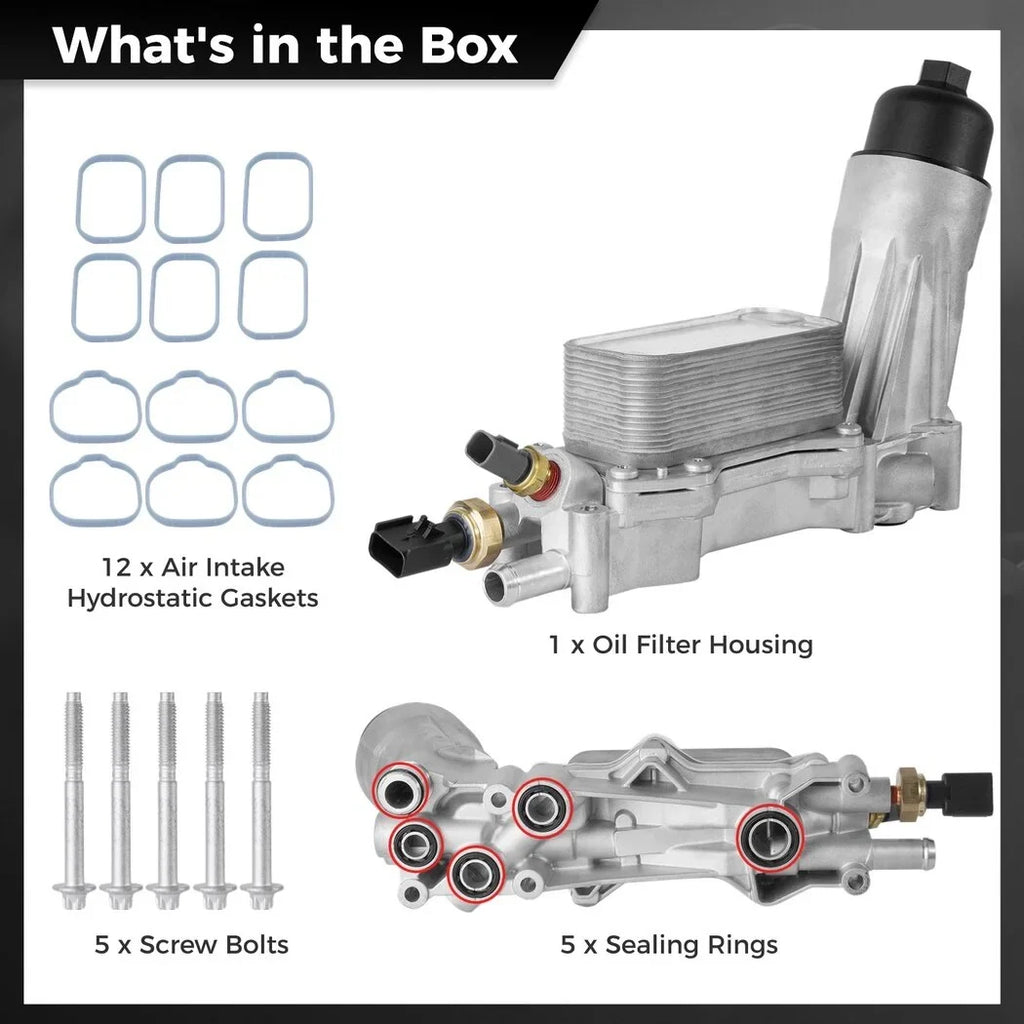 11- 68105583AE Assembly Engine 68105583AF Chrysler, Filter Cooler Oil Compatible Gaskets, Jeep Housing and with Kit Aluminum with 926-959 Oil Upgraded 16 Sensors Dodge Vehicle