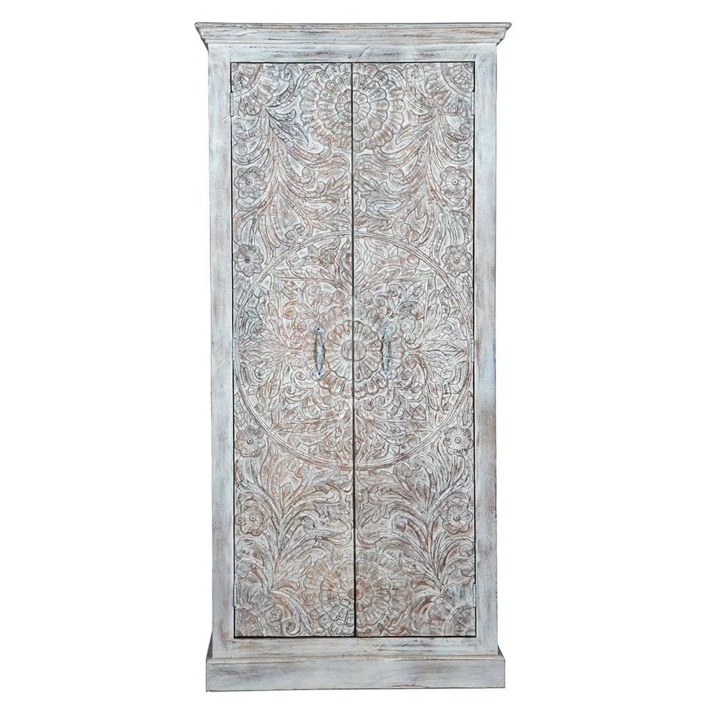 Chic Carved White Maadze Wardrobe Shabby