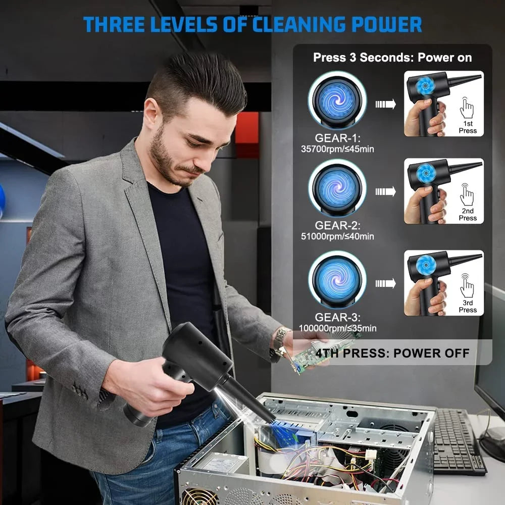 Compressed Good Keyboard Adjustment, Office, Electric Cordless 100000RPM Duster Air Air for Cleaner 3 Gears Air Reusable Duster, 7600mAh & for Replacement Compressed Computer Rechargeable Cans