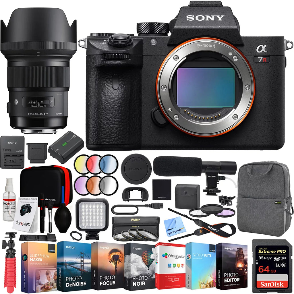 Camera Full-frame III Deco HSM Mirrorless DG Backpack Gear (ILCE7RM3/B) F1.4 Kit Lens Editing Microphone Sony ART E-mount 50mm Lens Body a7R Interchangeable Bundle 42.4MP with Suite and Sigma