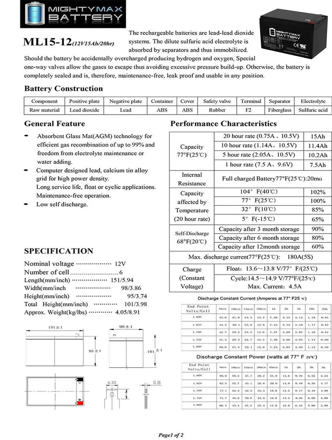Battery 15AH Freedom Scooter F2 12V for - 2 946 Replacement Pack