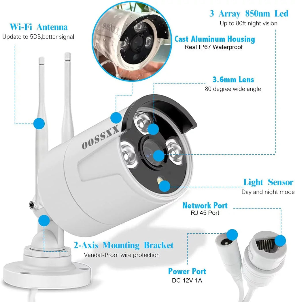 3.0MP Hard Antennas Surveillance Kits Drive, WiFi Camera Outdoor Cameras Security Wireless Dual 2K 4Pcs System, without Security NVR