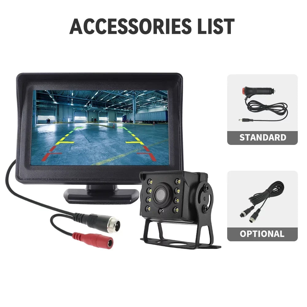 Camera Car Reverse View Rear Plate 4.3in Monitor Parking System License HD Backup
