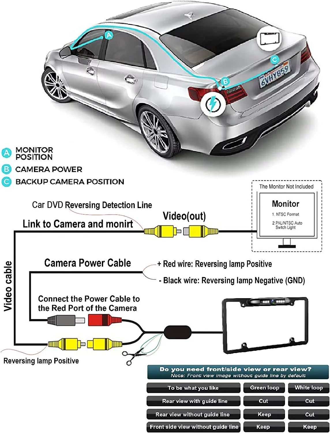 Black Rearview Backup Camera DDX-512 DDX512 Kenwood Waterproof License Plate for