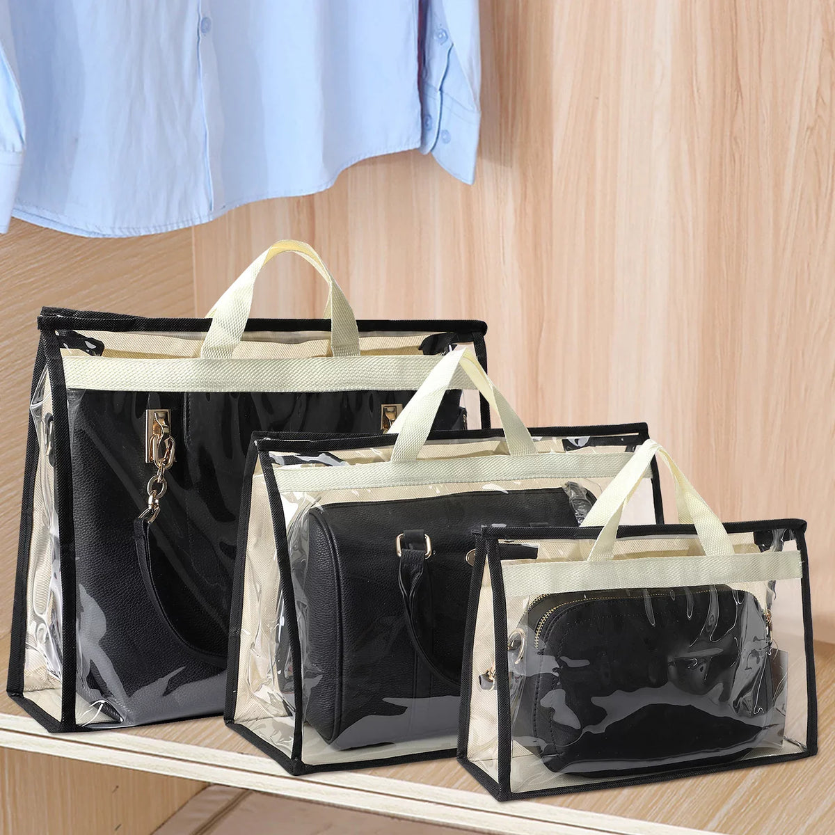 Zipper Handbags, Organizer Storage, Storage Handles for Hanging Purse Pcs Organizer Clear 3 with Closet, Cover for Purse Closet Dust Bags and Handbag
