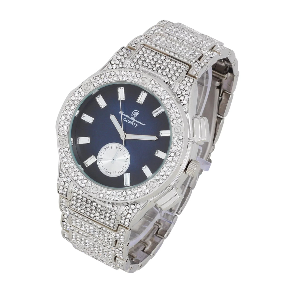 Rhinestones on Timepiece- Inspired Men's - MB ST10311 Hop Blue SLV by Out Blast Watch Bling -C Charles Big Raymond Hip Diamond Iced -