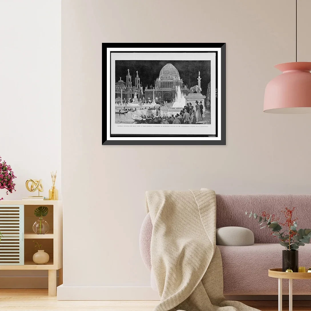 17-7/8" grand administration the fountain Exposition. 21-7/8" and the court Framed MacMonnies's building.drawn Charles Print, at of by electrical night. illumination Historic Graham., Columbian x