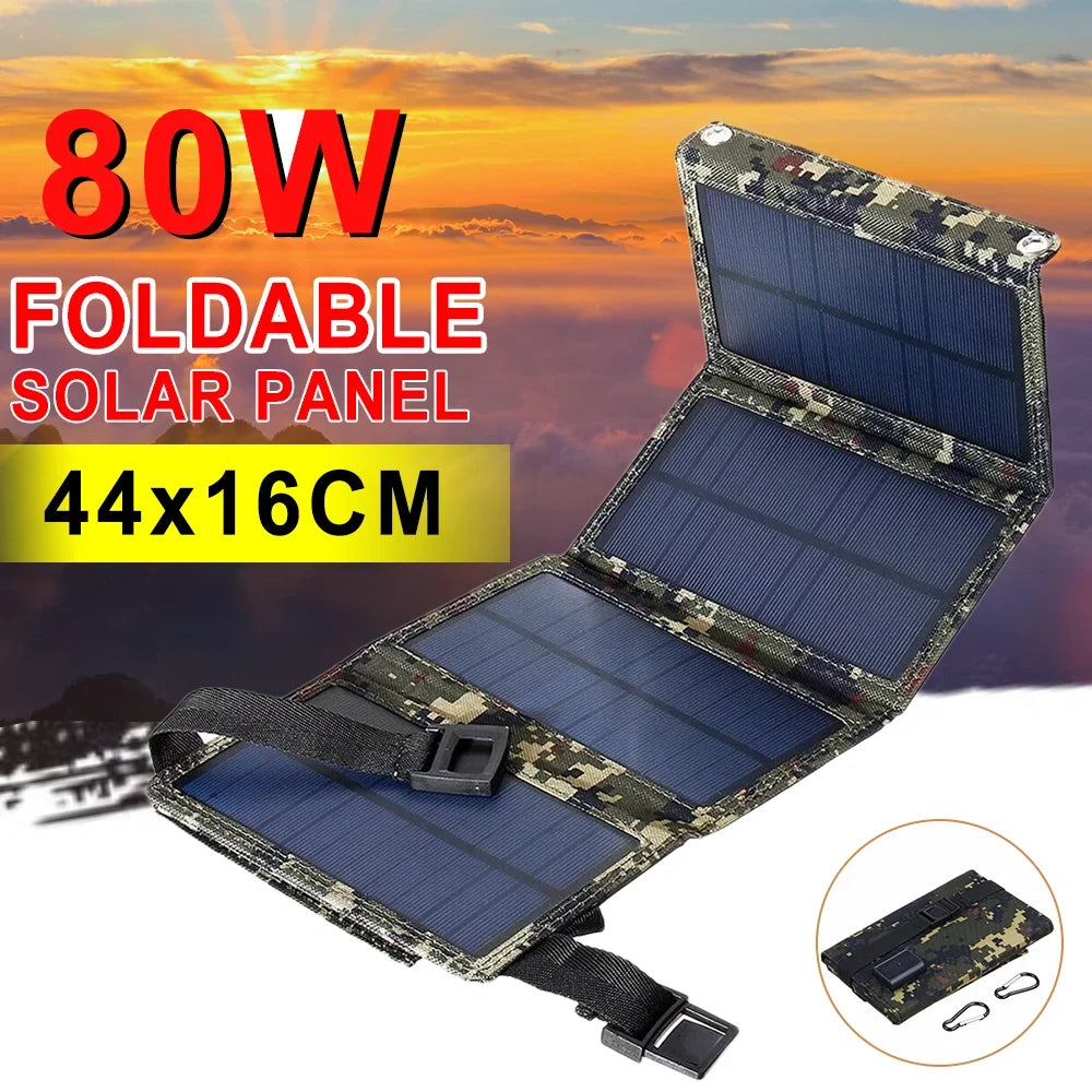 USB 80W Folding Camping Charger Panel Bank Paddsun Power USA Phone Hiking Solar Outdoor