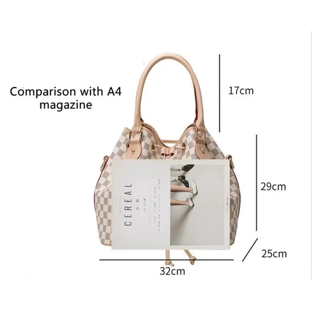 Women Tote - Bag Checkered Shoulder Leather for Large PU Vegan Handbags