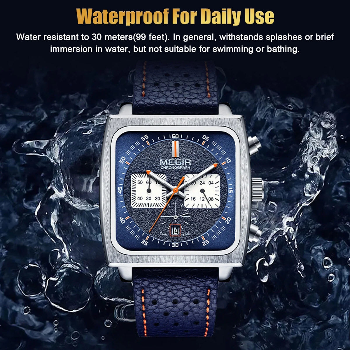 Waterproof Business Watch Men's Quartz Luminous Luxury Leather MEGIR Chronograph